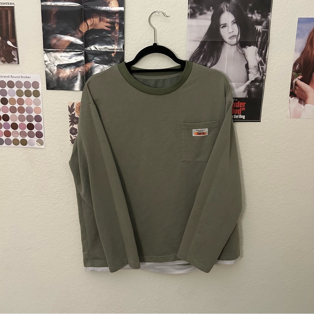 Vintage Graphic Tokyo Layered Green Long Sleeve Shirt